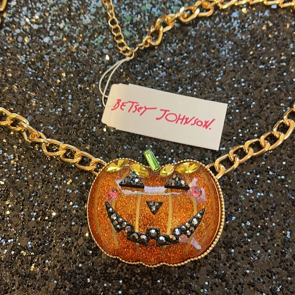 NWT Betsey Johnson Pumpkin statement necklace Halloween fun Cute - Picture 7 of 8